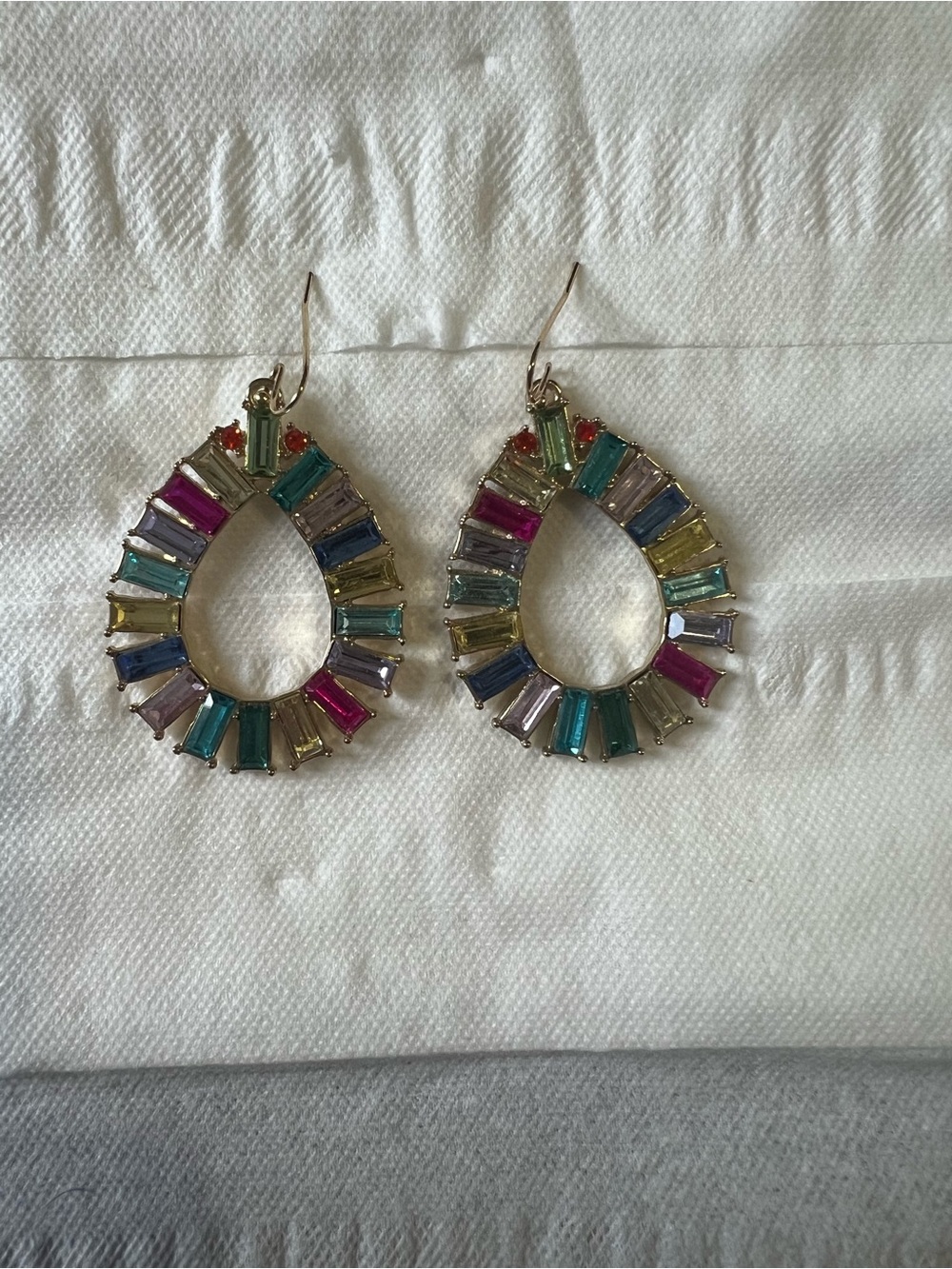 Multicolor Teardrop Crystal Hoop Earrings - Gold Tone